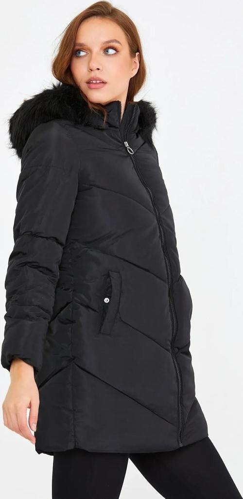 Kadın Onlmynte Kapüşonu Kürklü Uzun Puffer Mont 15238323 Siyah