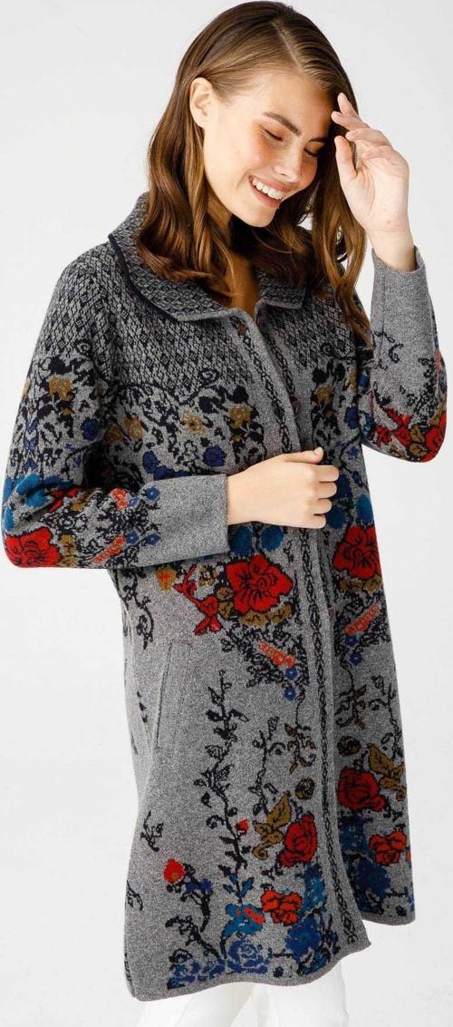 Kadın Polo Yaka Desenli Kaban 0241202 Füme
