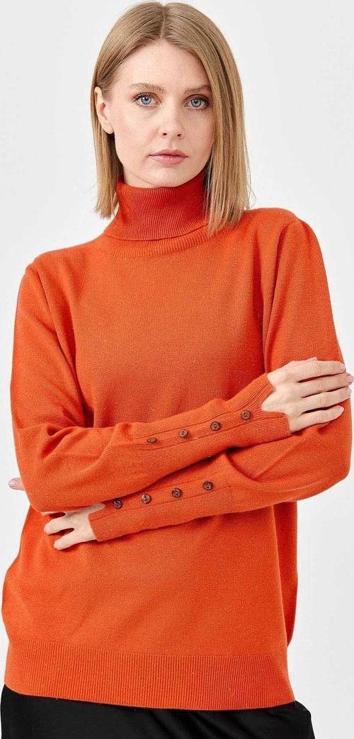 Kadın Tam Balıkçı Yaka Kol Ucu Yırtmaçlı Kazak 22330 Portakal