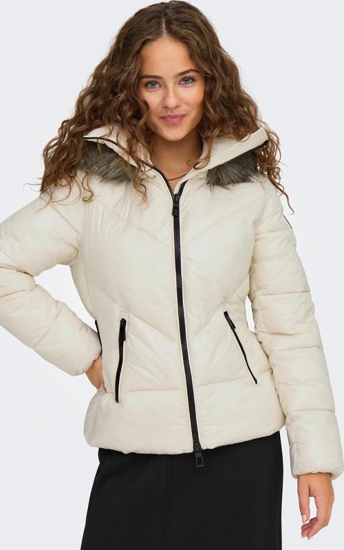 Kadın Onlfever Kapüşonu Kürklü Puffer Mont 15322003 Ekru