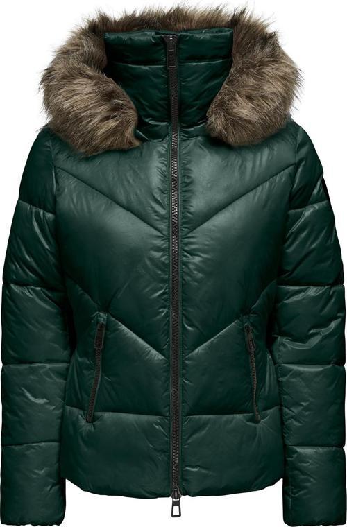 Kadın Onlfever Kapüşonu Kürklü Puffer Mont 15322003 Yeşil