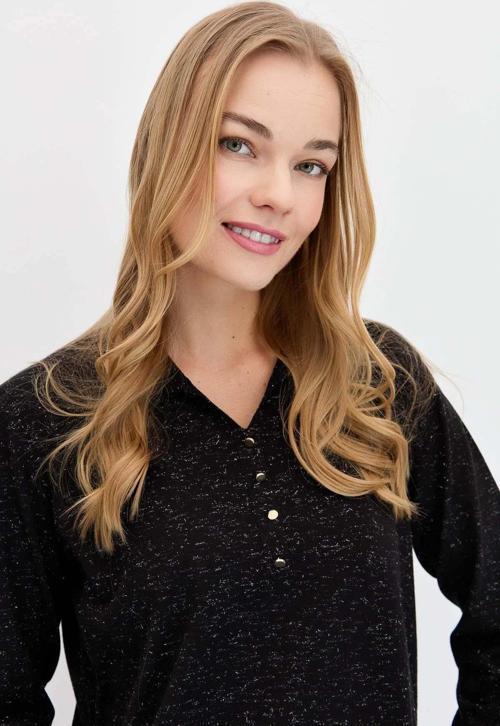 Kadın Polo Yaka Angelina Basic Kazak 23026 Siyah