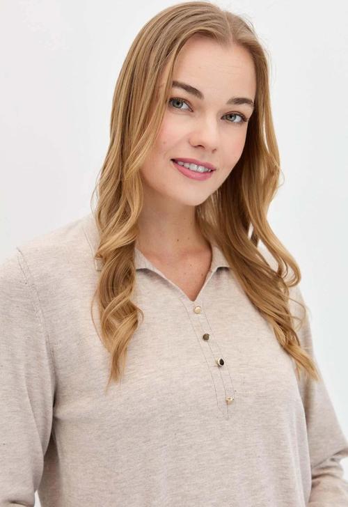 Kadın Polo Yaka Angelina Basic Kazak 23026 B.Melanj