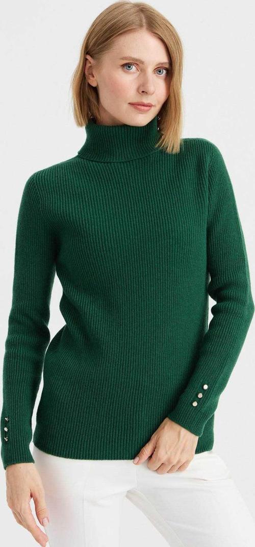 Kadın Tam Balıkçı Yaka Kol Ucu Düğmeli Yün Kazak 23159 A.Ö. Başı