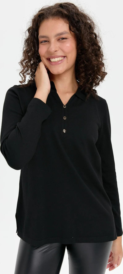 Kadın Polo Yaka Yanı Yırtmaçlı Kazak 24356 Siyah