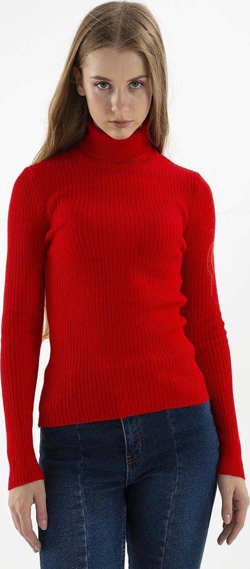 Kadın Fitilli Balıkçı Yaka Kazak 23K0288K1 Kırmızı