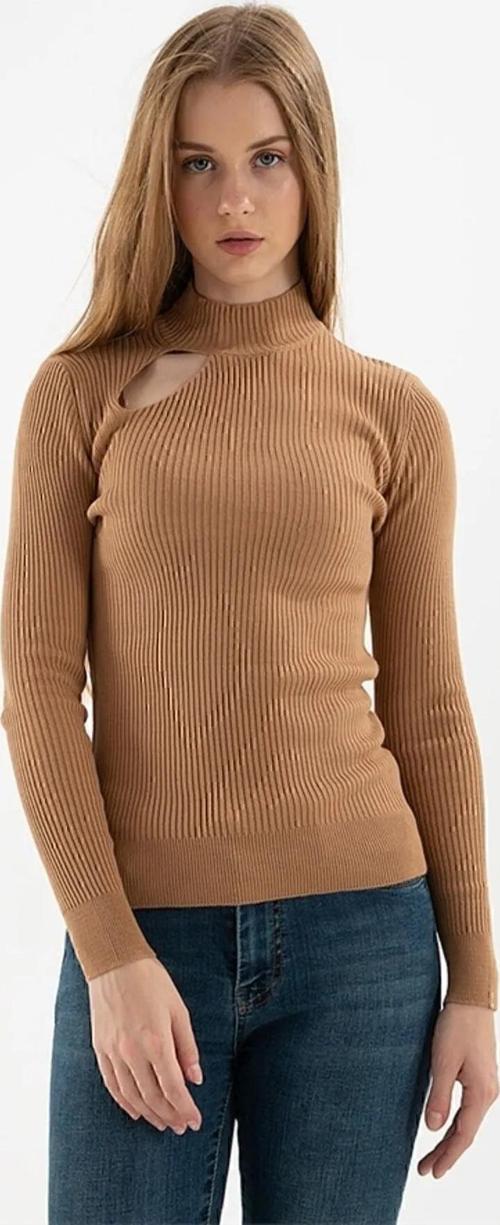 Kadın Pencere Detaylı Kazak 23K0167K1 Camel