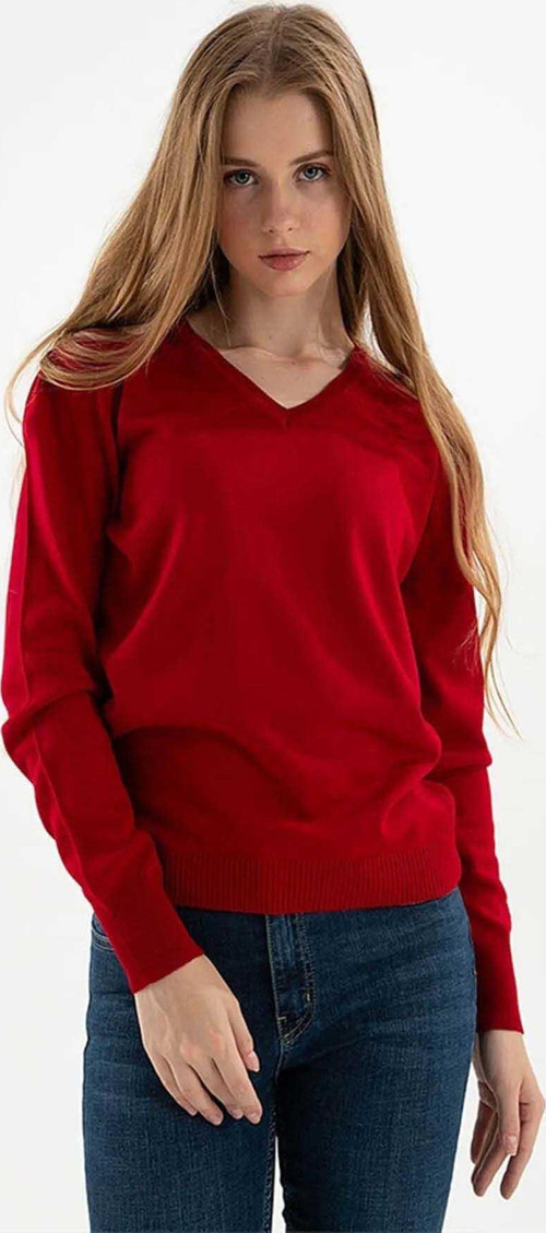 Kadın V Yaka Kazak 23K0244K1 Bordo