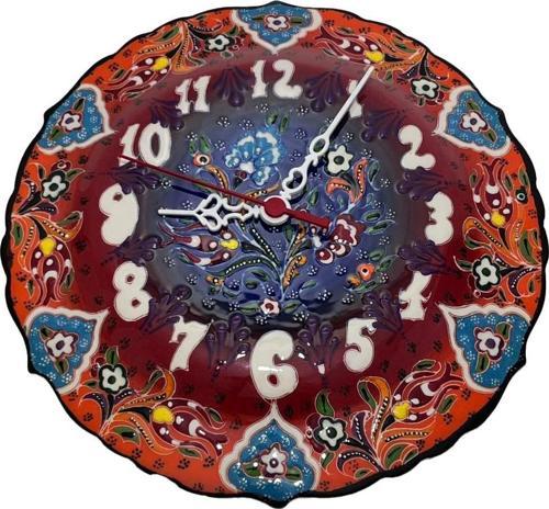 Çini Boyama Kabartma Duvar Saat 25cm - Çini Saat