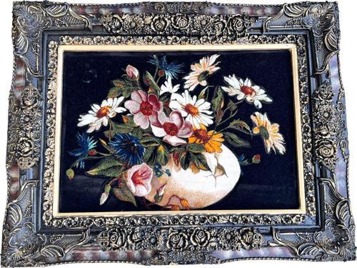 Flora'nın Fısıltıları Adlı İran Tebriz Halı Tablo 97x76cm - Duvar Halı Kilim Tablo