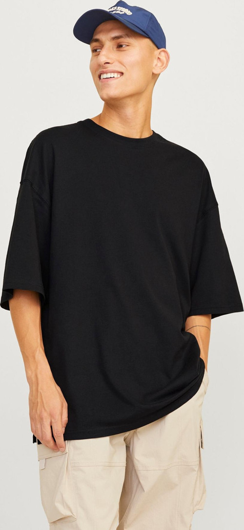 Erkek Jjecharge Bisiklet Yaka Oversize %100 Pamuk T-Shirt 12259975 Siyah