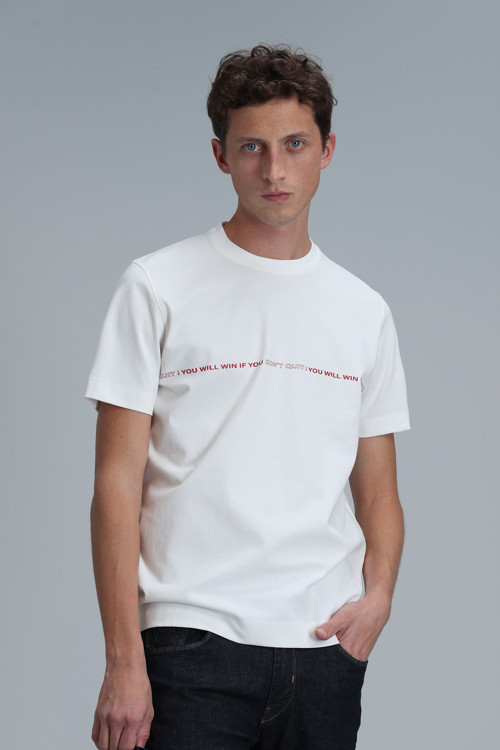 Carlos Modern Grafik Tişört Kırık Beyaz