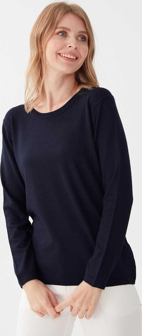 Kadın Likralı Uzun Kol Basic Sıfır Yaka Bluz 0240015 Koyu Lacivert