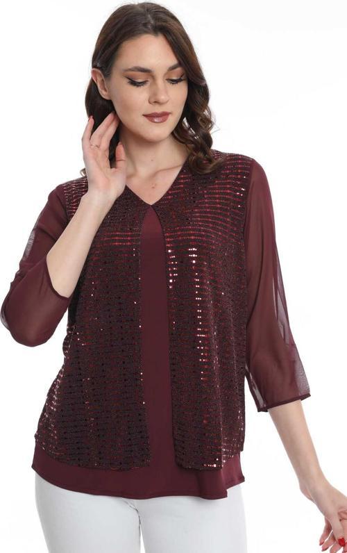 Kadın Kolları Tül Detaylı Bluz 19E040 Bordo