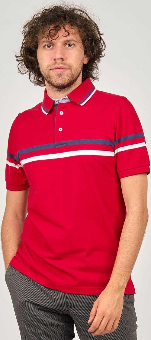 Erkek Polo Yaka Çizgi Detaylı T-Shirt 0249814 Kırmızı