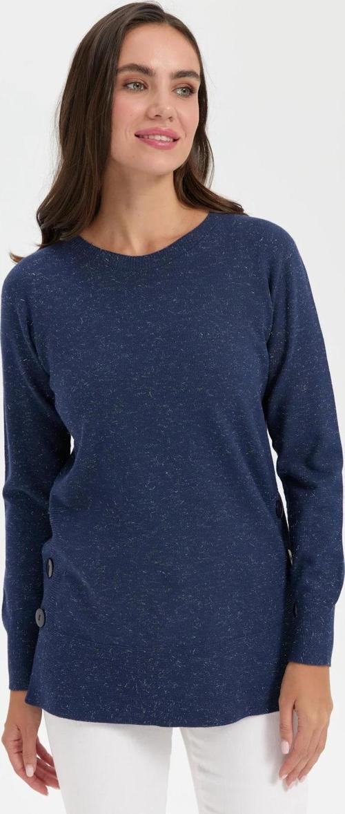 Kadın Sıfır Yaka Dikişsiz Yanları Düğmeli Simli Bluz 23390 Lacivert