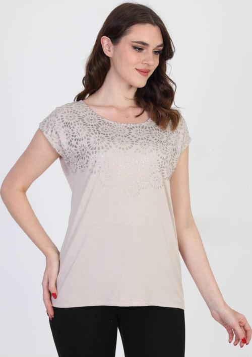Kadın Desenli Bluz 5010025 Vizon