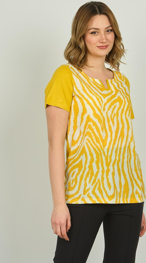 Kadın Zebra Desenli Kısa Kol Bluz 20E016 Sarı