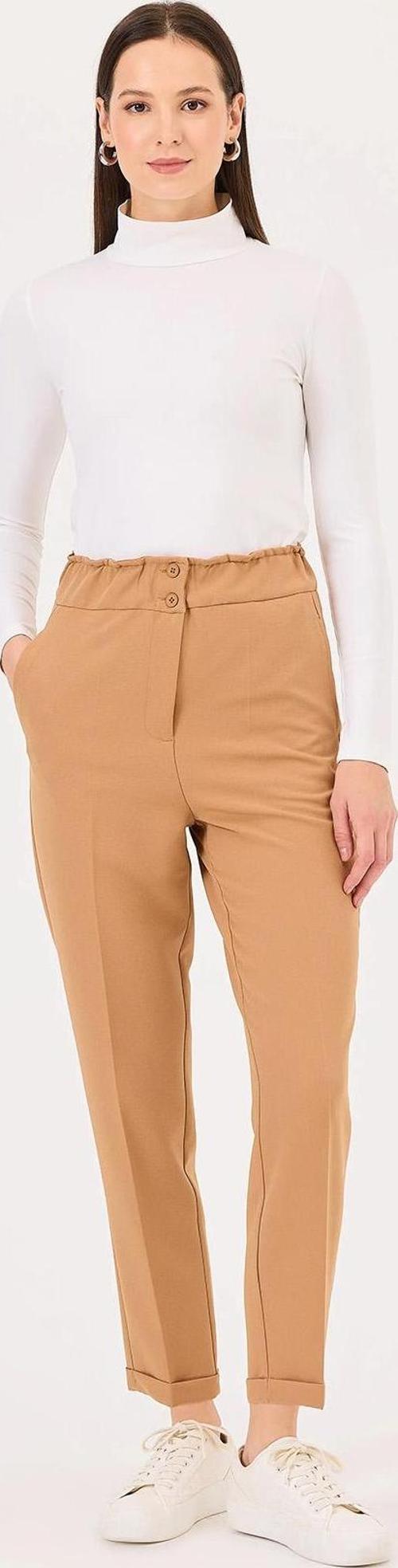 Kadın Duble Paçalı Elastik Bel Pantolon 0007 Camel