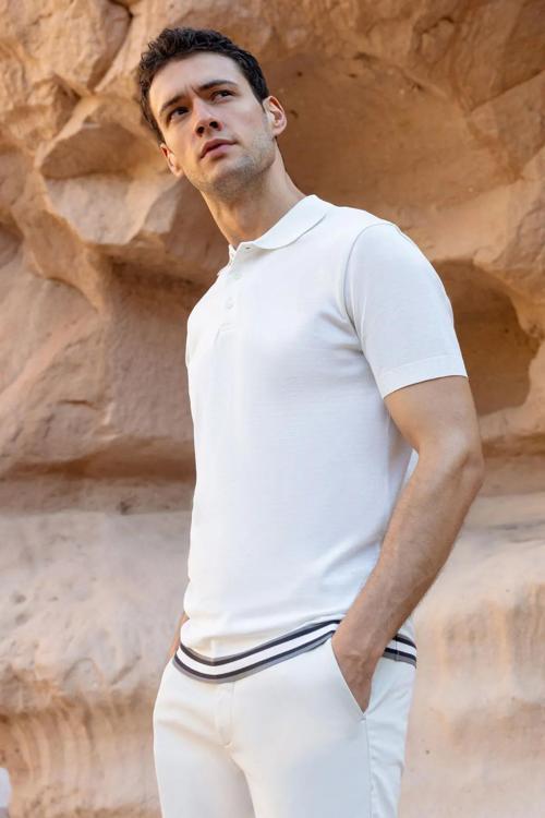 Erkek Trend Polo Yaka Dynamic Fit T-Shirt 18030 Ekru