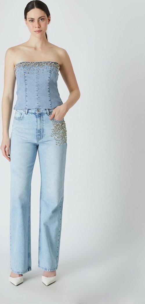 Kadın Taşlı Denim Pantolon 341112037 Açık Mavi