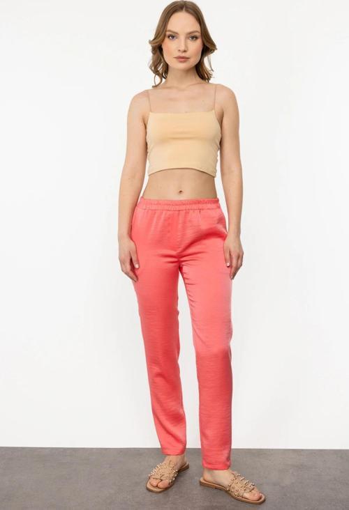 Kadın Saten Görünümlü Pantolon 1176 Somon