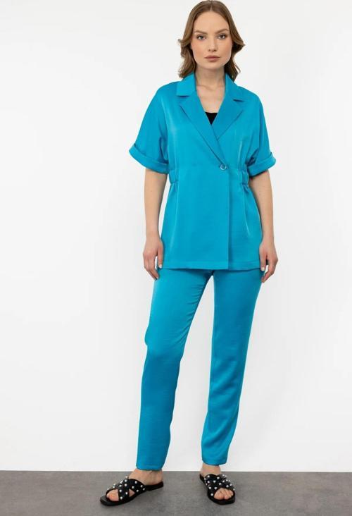 Kadın Saten Görünümlü Pantolon 1176 Turkuaz