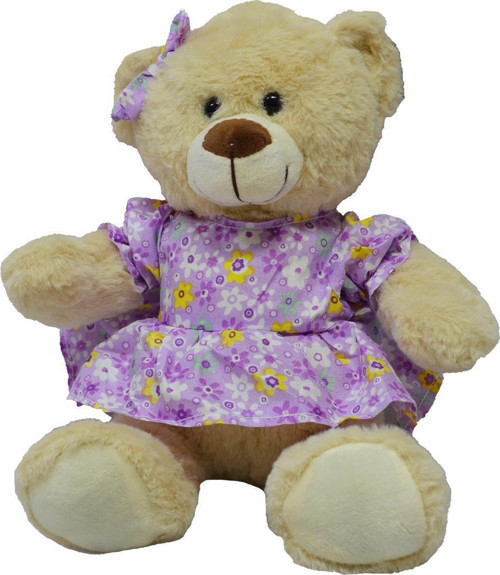 Elbiseli Tokalı Peluş Ayı 30 cm (Mor)