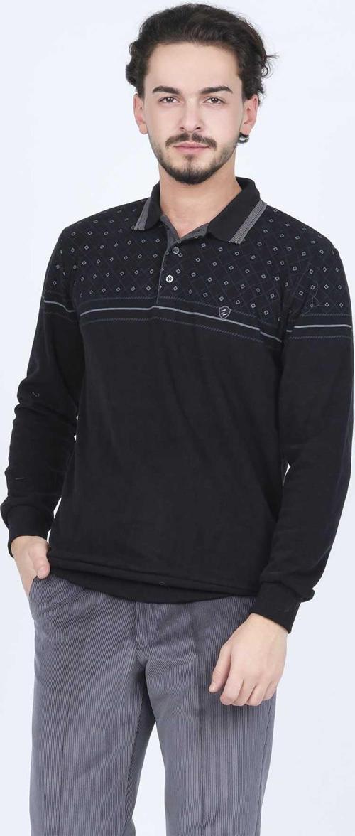 Erkek Desenli Polo Yaka Triko Sweat 6741254 Siyah