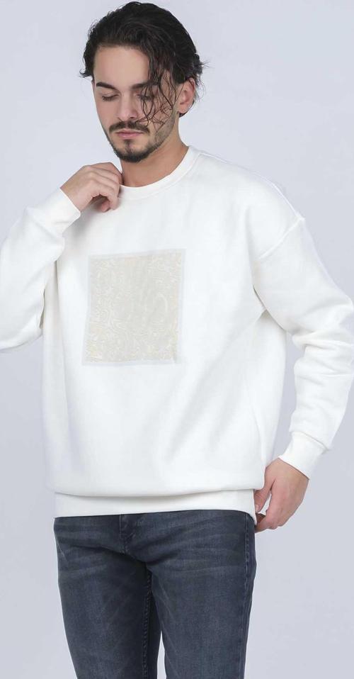Erkek Desenli Bisiklet Yaka Sweatshirt 6609900 Ekru