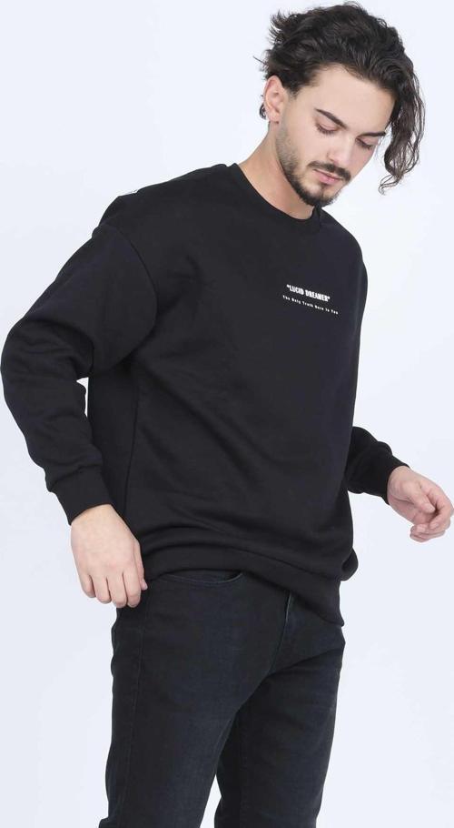 Erkek Yazı Detaylı Bisiklet Yaka Sweatshirt 6609902 Siyah