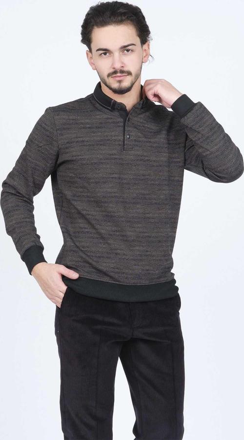 Erkek Desenli Polo Yaka Triko Sweat 6782252 Vizon