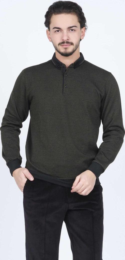Erkek Desenli Polo Yaka Triko Sweat 6782254 Haki