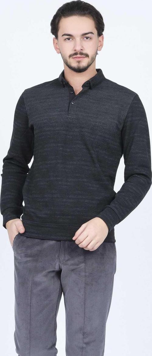 Erkek Desenli Polo Yaka Triko Sweat 6782257 Siyah