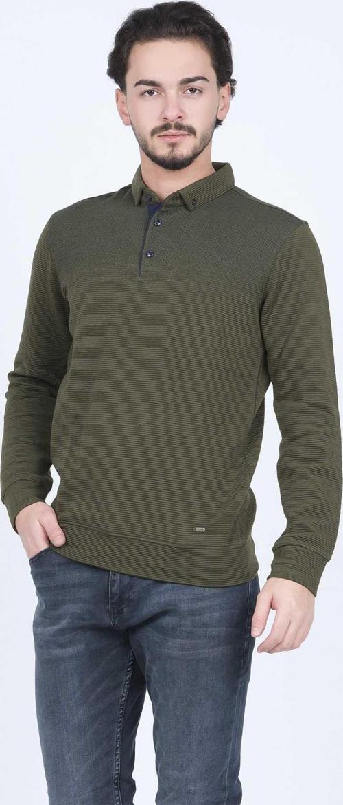 Erkek Desenli Polo Yaka Triko Sweat 6782258 Haki
