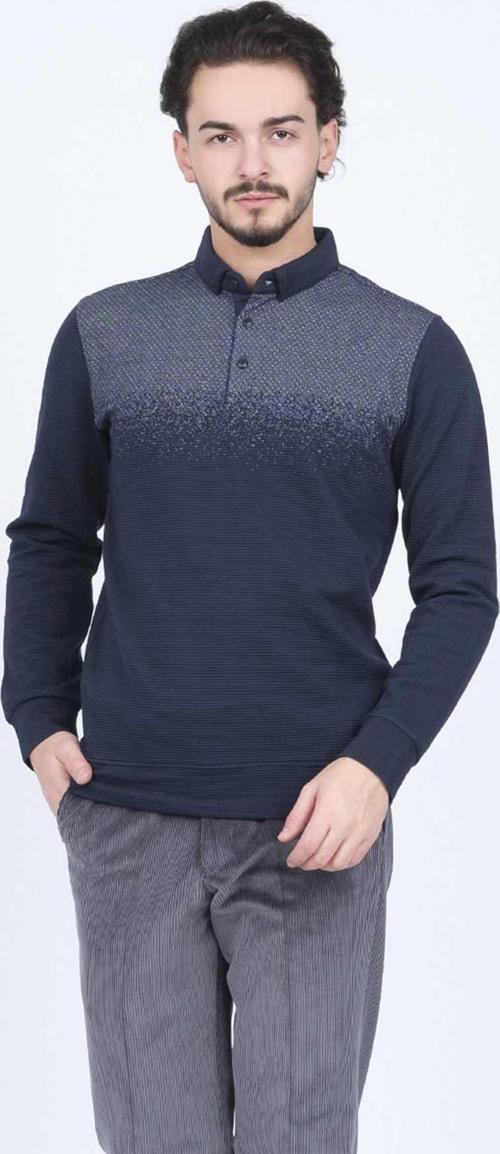 Erkek Desenli Polo Yaka Triko Sweat 6782258 Lacivert