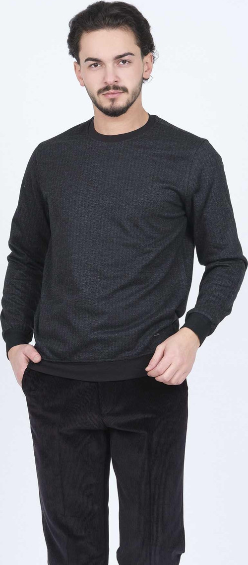 Erkek Desenli Bisiklet Yaka Triko Sweat 6782270 Siyah