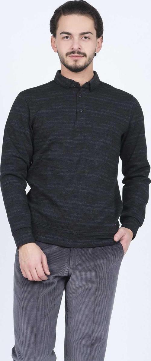 Erkek Desenli Polo Yaka Triko Sweat 6782273 Siyah