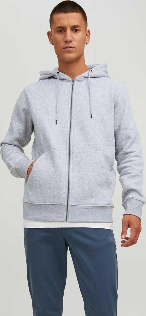 Erkek Jjestar Çift Cepli Fermuar Kapamalı Kapüşonlu Sweatshirt 12210830 Açık Gri