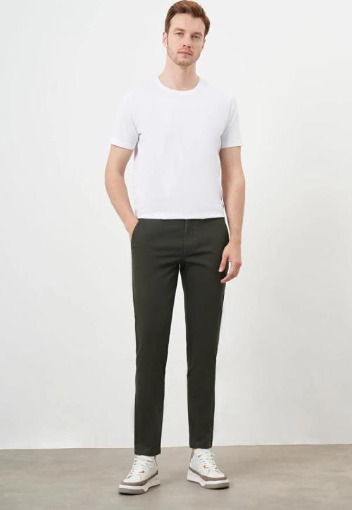 Erkek Yazlık Pileli Slim Fit Chino Pantolon 24YS003006 Haki