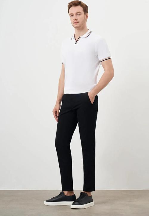 Erkek Yazlık Pileli Slim Fit Chino Pantolon 24YS003006 Siyah