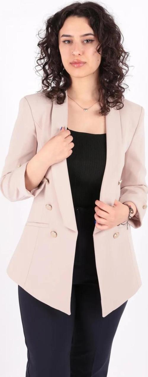 Kadın Gold Düğme Detay Blazer Ceket 0599 Bej