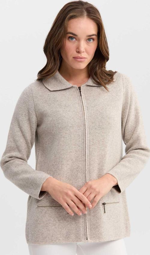 Kadın Polo Yaka Cebi Fermuarlı Yün Hırka 0242128 Bej