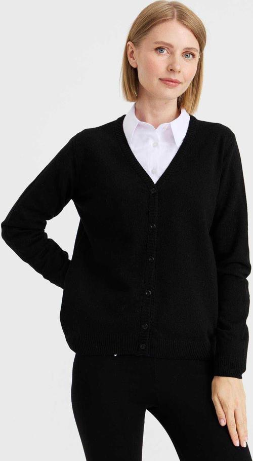 Kadın V Yaka Yün Hırka 21021 Siyah