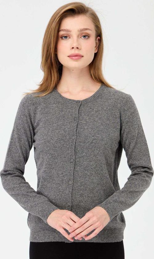 Kadın Sıfır Yaka Triko Yün Hırka 21031 Füme