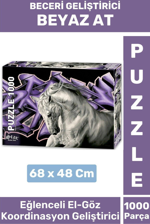 Premium Eğlenceli El Göz Koordinasyon Beceri Görsel Algı Geliştirici Çocuk 1000 Prça PUZZLE BEYAZ AT