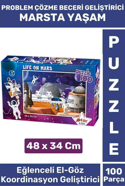 Premium Seri Eğlenceli El Göz Koordinasyon Beceri Geliştirici Çocuk 100 Parça PUZZLE MARSTA YAŞAM
