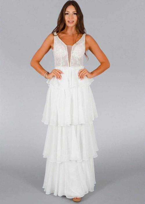 Kadın İşlemeli Eteği Kat Kat Nikah Elbisesi 5815630 Ekru