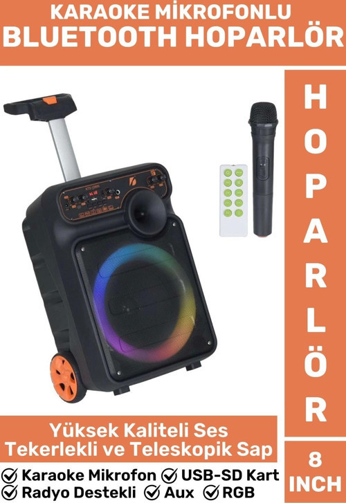 Yüksek Ses DJ Bass AUX USB SF Kart Giriş Radyo Destek Karaoke Mikrofon 8 Inch RGB Bluetooth Hoparlör