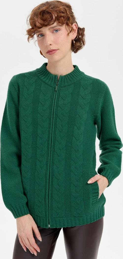 Kadın Dik Yaka Dikişsiz Önü Saç Örgülü Yün Hırka 24268 Ö. Başı